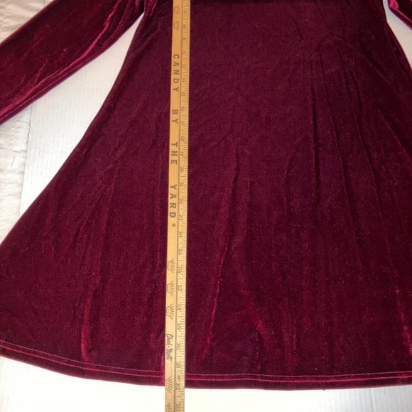 Burgundy Faux Velvet Long Sleeve Dress Womens Size S - Picture 10 of 13